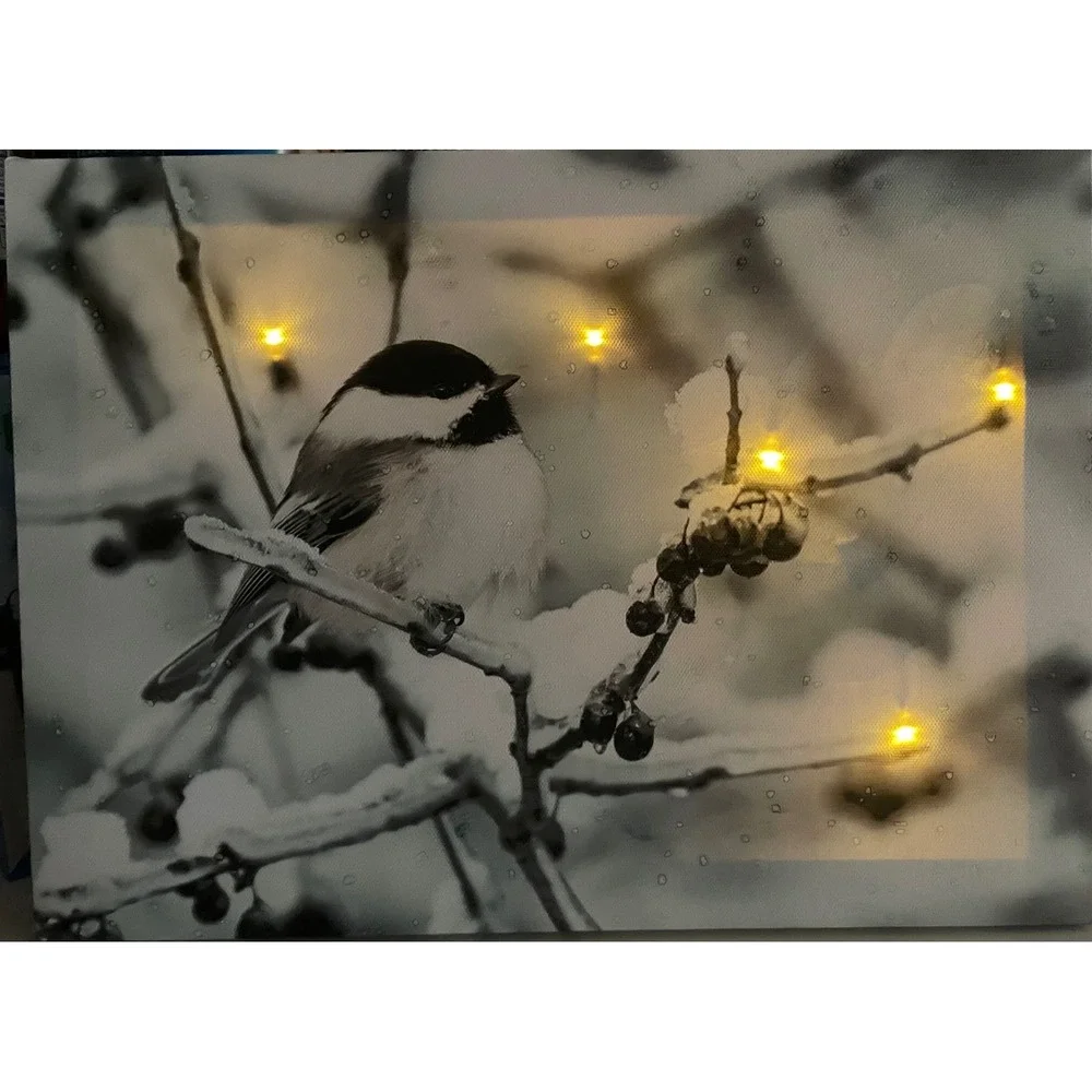 Chickadee Light Up Winter Canvas Wall Art Timer‎ Holiday Christmas